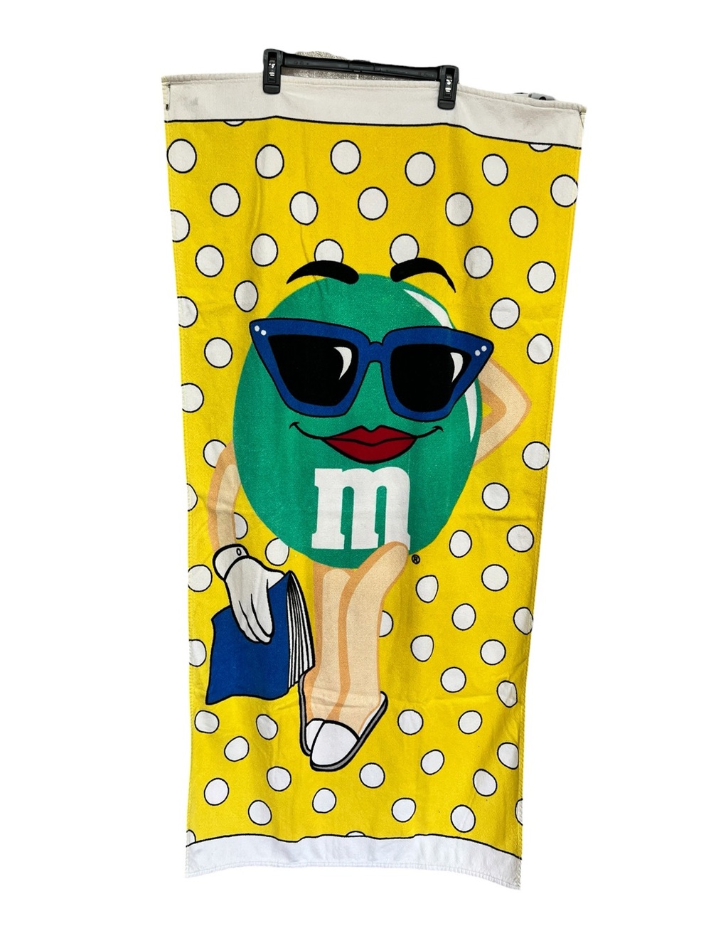 Vintage Green M&M Beach Towel Retro Yellow Polka Dot Sun Bath Towel Rare